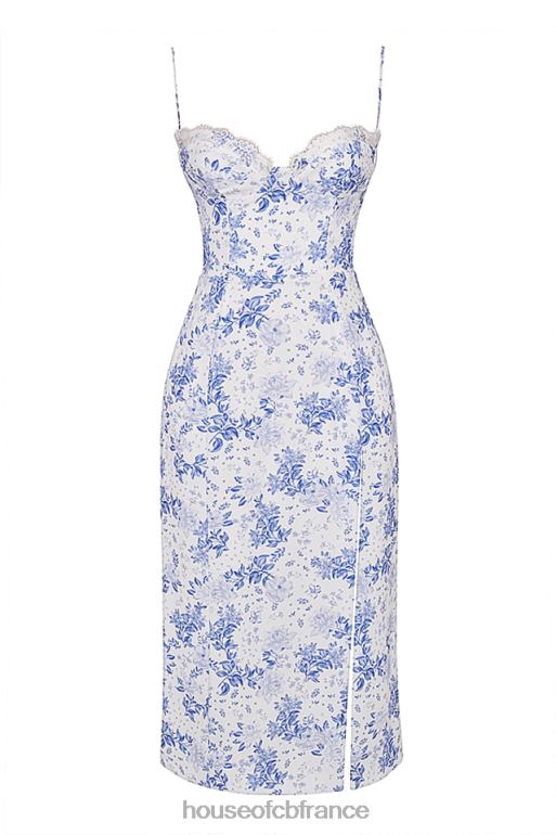 House of CB robe mi-longue corset à imprimé bleu charlotte N888H268 vêtements