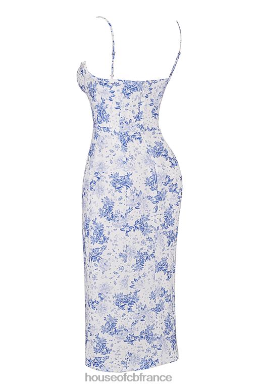 House of CB robe mi-longue corset à imprimé bleu charlotte N888H268 vêtements