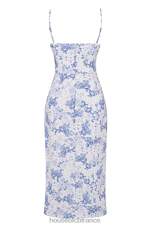 House of CB robe mi-longue corset à imprimé bleu charlotte N888H268 vêtements