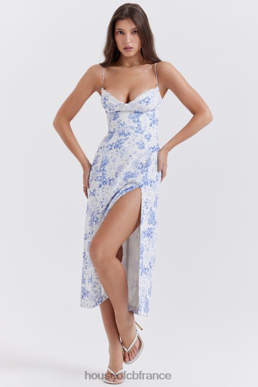 House of CB robe mi-longue corset à imprimé bleu charlotte N888H268 vêtements