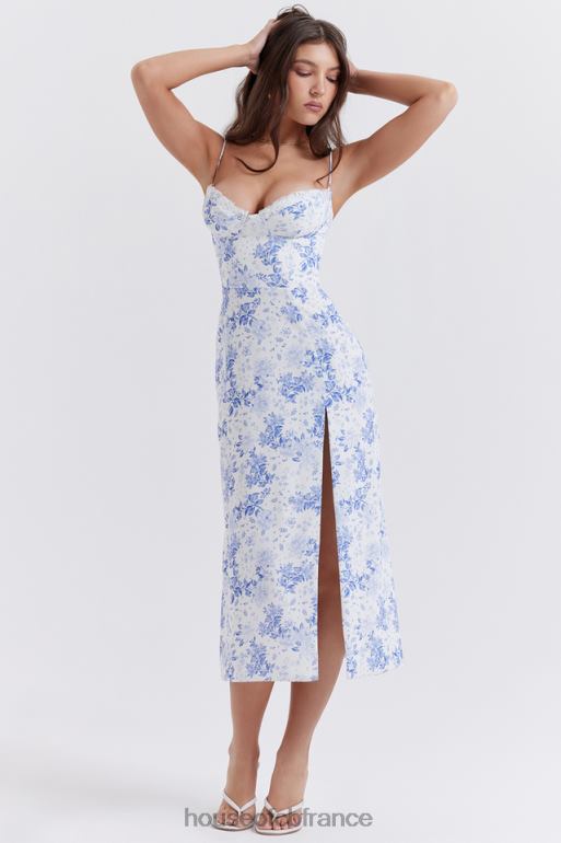 House of CB robe mi-longue corset à imprimé bleu charlotte N888H268 vêtements