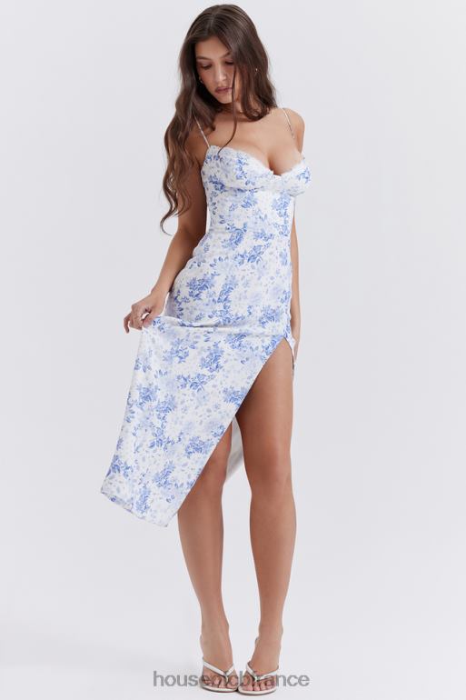 House of CB robe mi-longue corset à imprimé bleu charlotte N888H268 vêtements