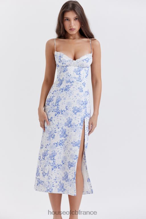 House of CB robe mi-longue corset à imprimé bleu charlotte N888H268 vêtements