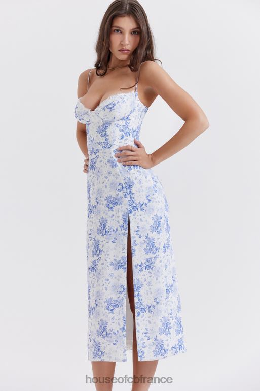 House of CB robe mi-longue corset à imprimé bleu charlotte N888H268 vêtements