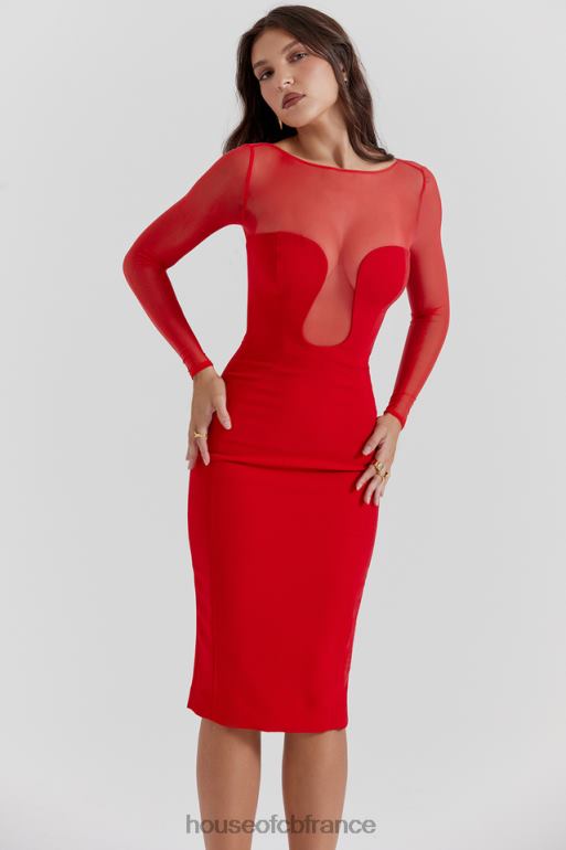 House of CB robe mi-longue décolletée écarlate darcy N888H109 vêtements