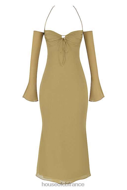 House of CB robe mi-longue dos nu olive naomi N888H455 vêtements