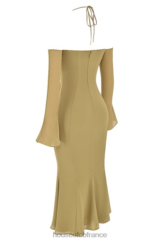 House of CB robe mi-longue dos nu olive naomi N888H455 vêtements