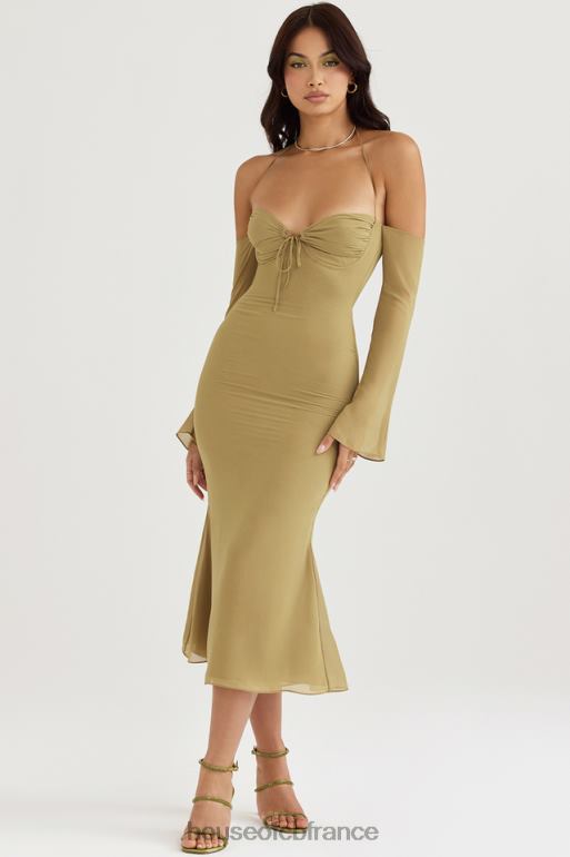 House of CB robe mi-longue dos nu olive naomi N888H455 vêtements