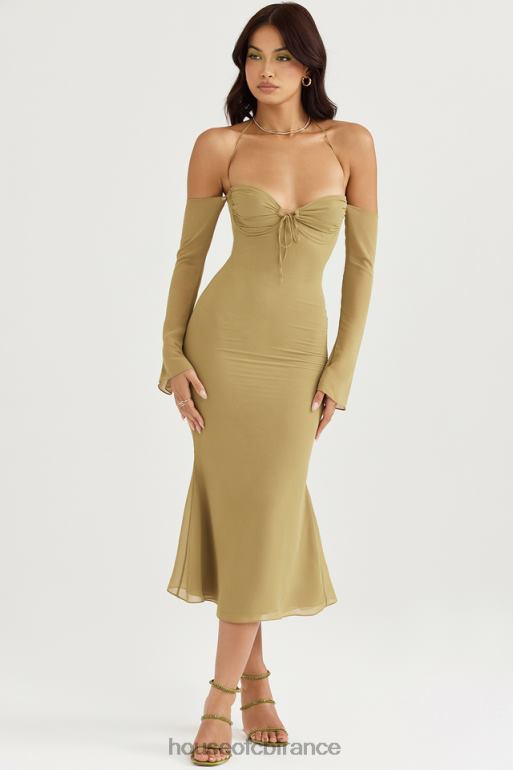 House of CB robe mi-longue dos nu olive naomi N888H455 vêtements