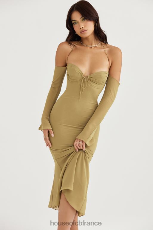 House of CB robe mi-longue dos nu olive naomi N888H455 vêtements