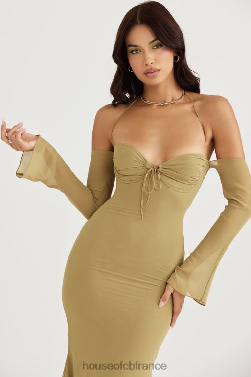 House of CB robe mi-longue dos nu olive naomi N888H455 vêtements