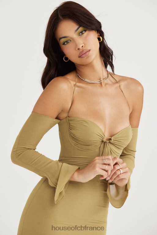 House of CB robe mi-longue dos nu olive naomi N888H455 vêtements