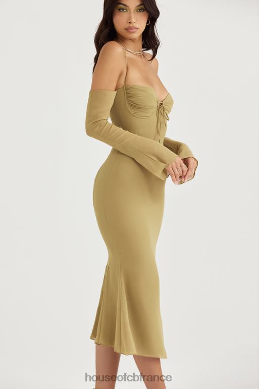House of CB robe mi-longue dos nu olive naomi N888H455 vêtements