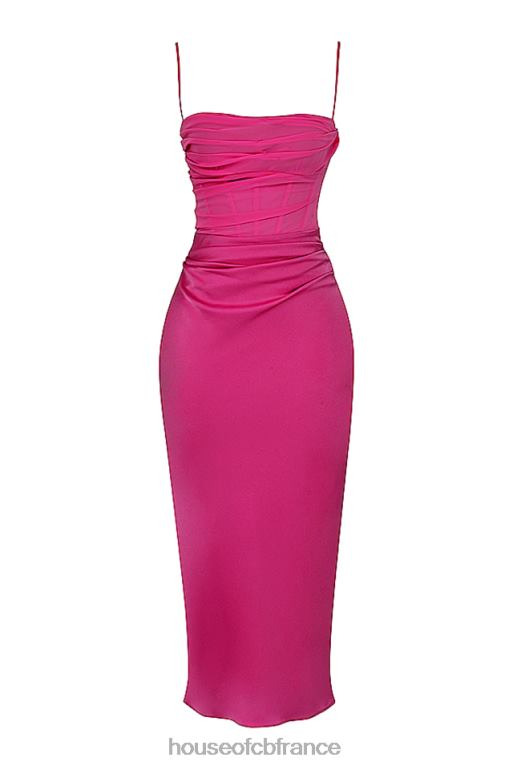 House of CB robe mi-longue drapée rose vif teia N888H319 vêtements