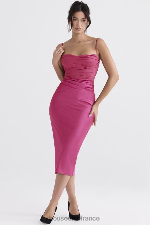 House of CB robe mi-longue drapée rose vif teia N888H319 vêtements