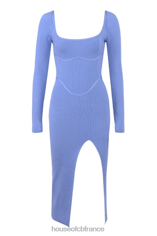 House of CB robe mi-longue fendue sur la cuisse à bandage de bleuet brumeux N888H529 vêtements