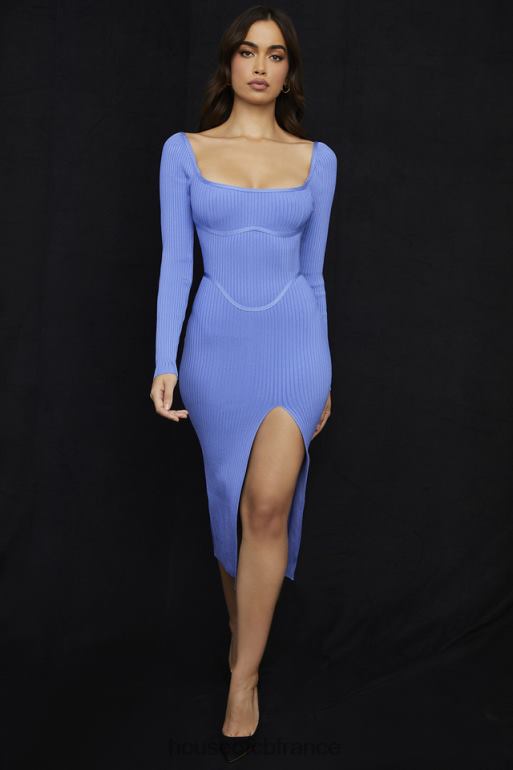 House of CB robe mi-longue fendue sur la cuisse à bandage de bleuet brumeux N888H529 vêtements