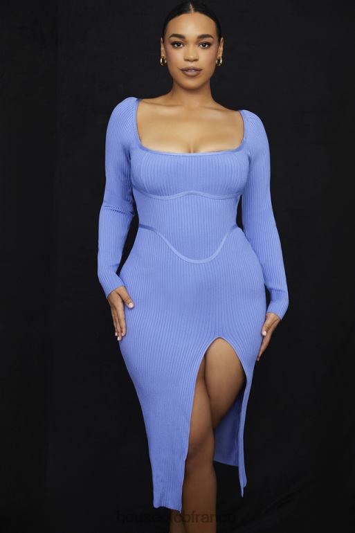 House of CB robe mi-longue fendue sur la cuisse à bandage de bleuet brumeux N888H529 vêtements