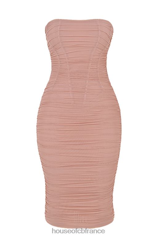 House of CB robe mi-longue froncée bustier julianna blush N888H481 vêtements
