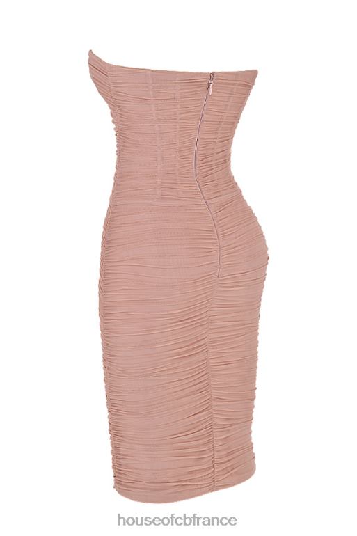 House of CB robe mi-longue froncée bustier julianna blush N888H481 vêtements