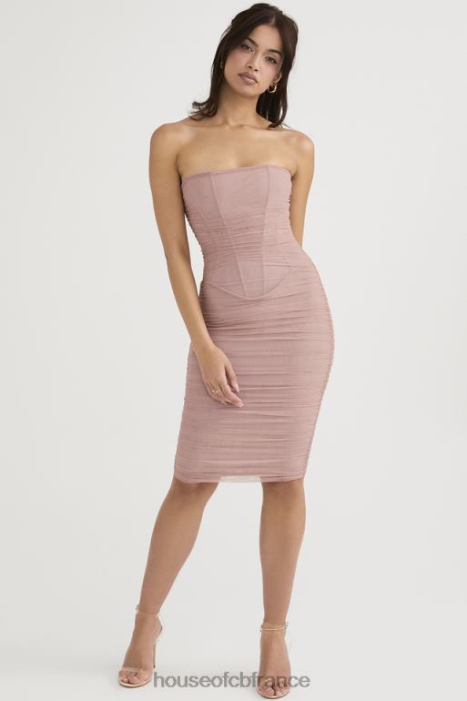 House of CB robe mi-longue froncée bustier julianna blush N888H481 vêtements
