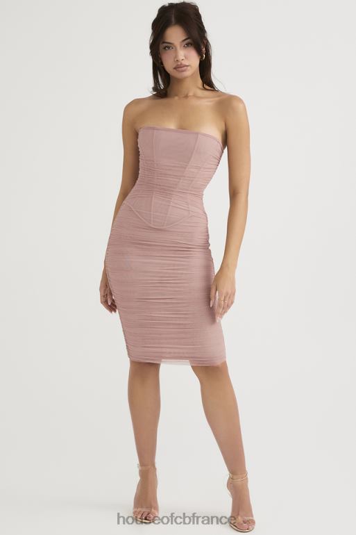 House of CB robe mi-longue froncée bustier julianna blush N888H481 vêtements