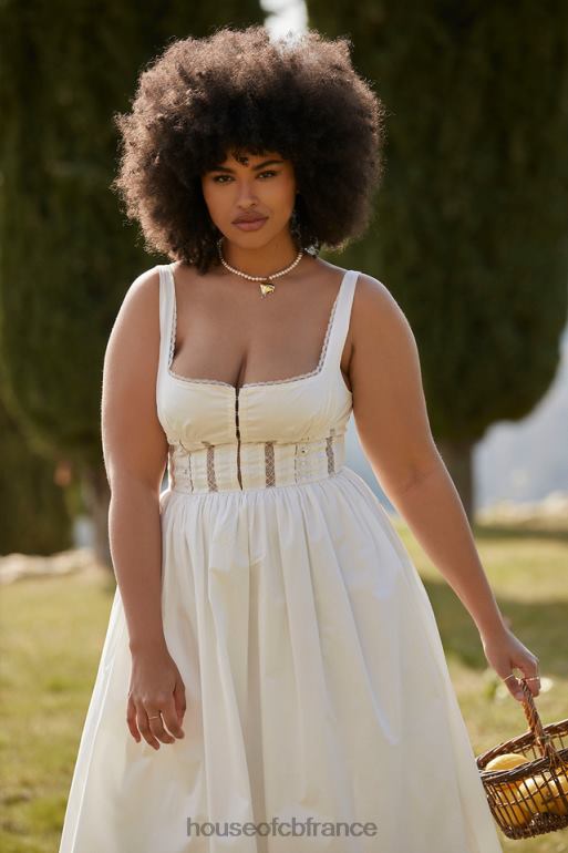 House of CB robe midi bordée de dentelle blanc perle N888H266 vêtements