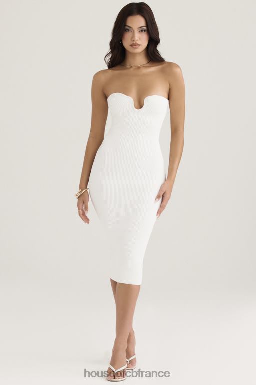 House of CB robe midi bustier en maille côtelée blanche oriana N888H444 vêtements