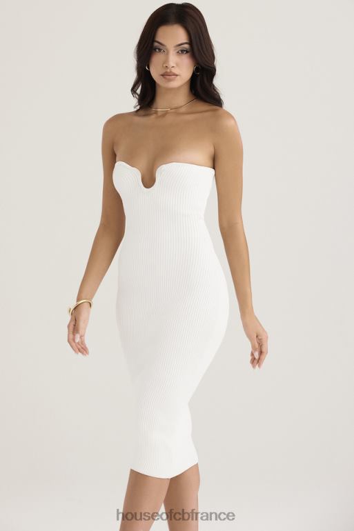 House of CB robe midi bustier en maille côtelée blanche oriana N888H444 vêtements