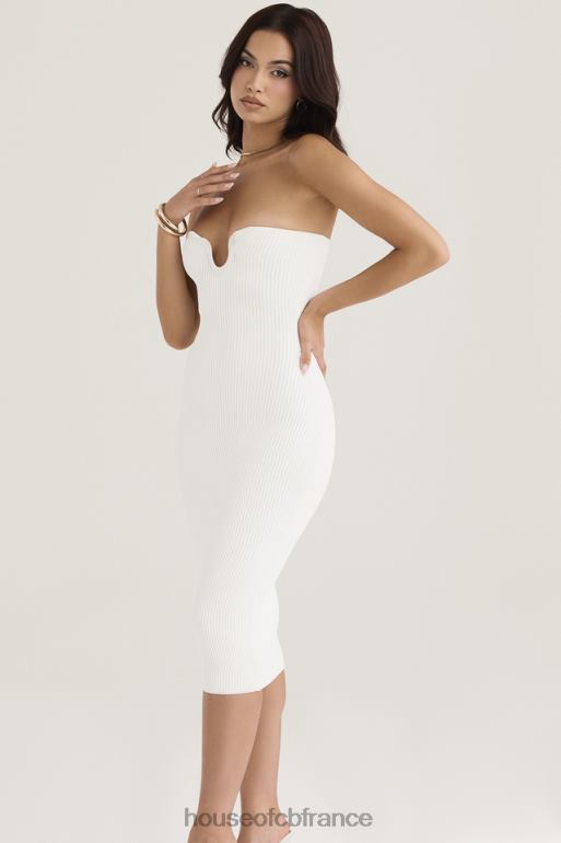 House of CB robe midi bustier en maille côtelée blanche oriana N888H444 vêtements