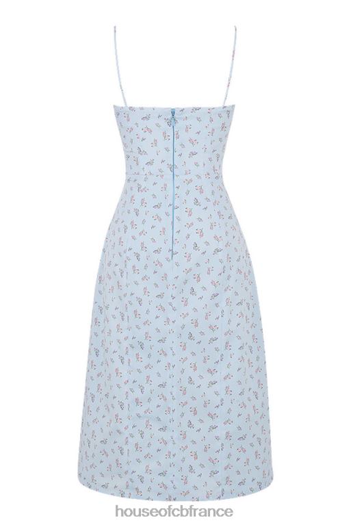 House of CB robe midi bustier fleurie bleue carina N888H573 vêtements