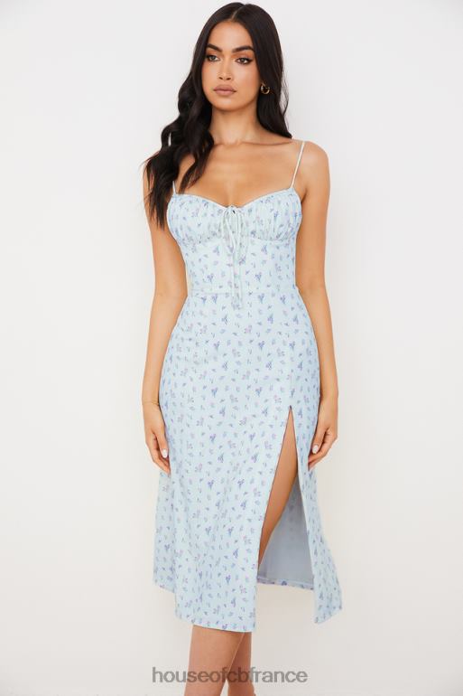 House of CB robe midi bustier fleurie bleue carina N888H573 vêtements