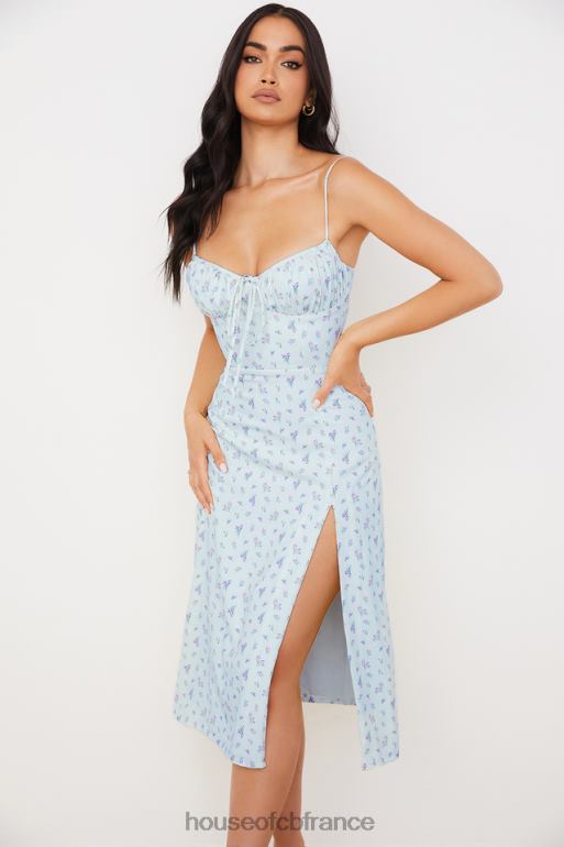 House of CB robe midi bustier fleurie bleue carina N888H573 vêtements