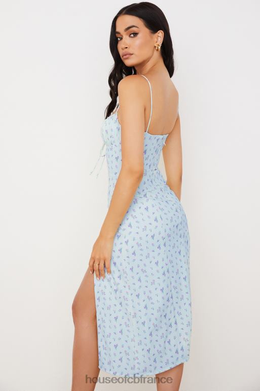 House of CB robe midi bustier fleurie bleue carina N888H573 vêtements