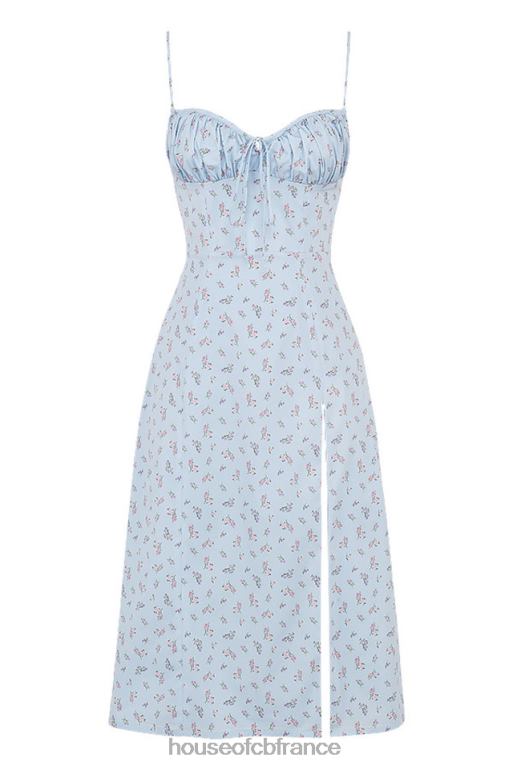 House of CB robe midi bustier fleurie bleue carina N888H573 vêtements