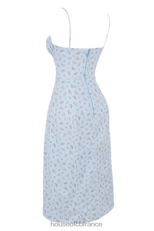 House of CB robe midi bustier fleurie bleue carina N888H573 vêtements