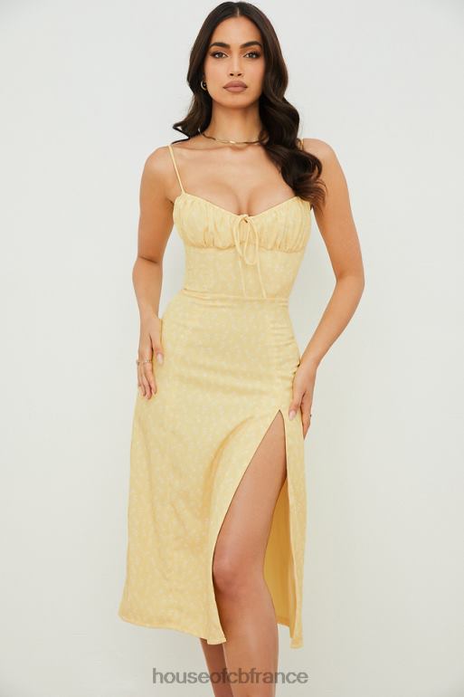 House of CB robe midi bustier fleurie jaune carina N888H554 vêtements