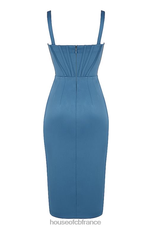 House of CB robe midi corset en satin bleu faye N888H551 vêtements