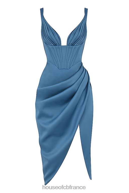 House of CB robe midi corset en satin bleu faye N888H551 vêtements