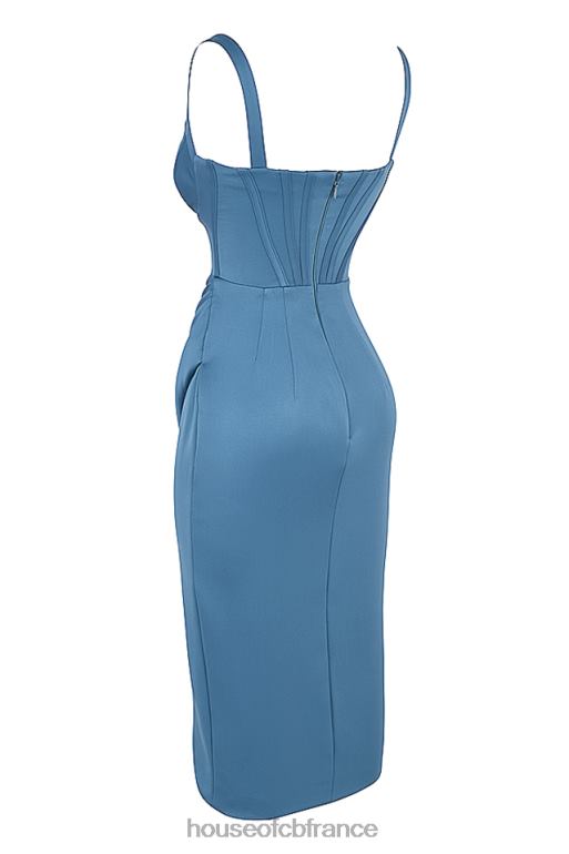 House of CB robe midi corset en satin bleu faye N888H551 vêtements