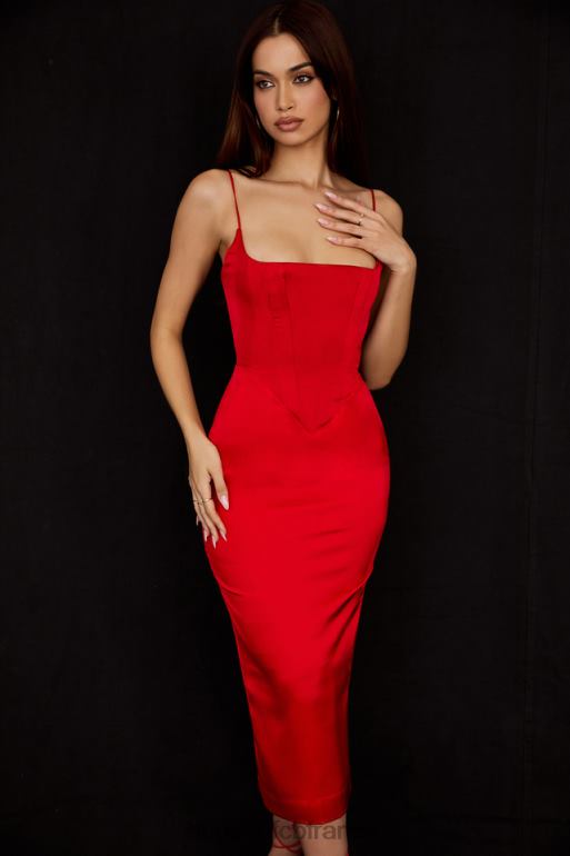 House of CB robe midi corset en satin écarlate anais N888H505 vêtements