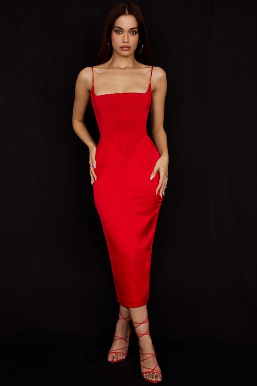 House of CB robe midi corset en satin écarlate anais N888H505 vêtements