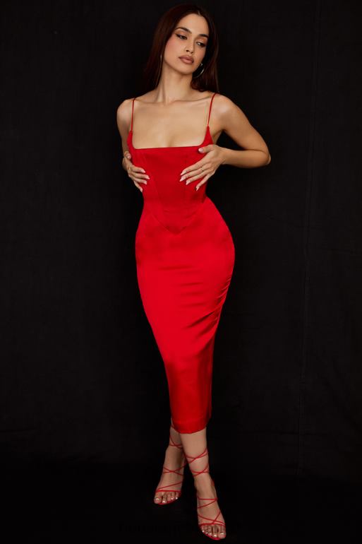 House of CB robe midi corset en satin écarlate anais N888H505 vêtements