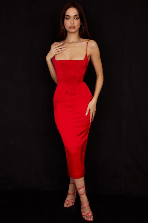 House of CB robe midi corset en satin écarlate anais N888H505 vêtements