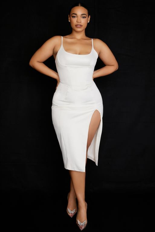 House of CB robe midi corset en satin ivoire casimira N888H522 vêtements