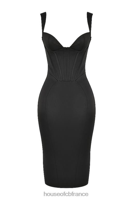 House of CB robe midi corset en satin noir fiorella N888H475 vêtements