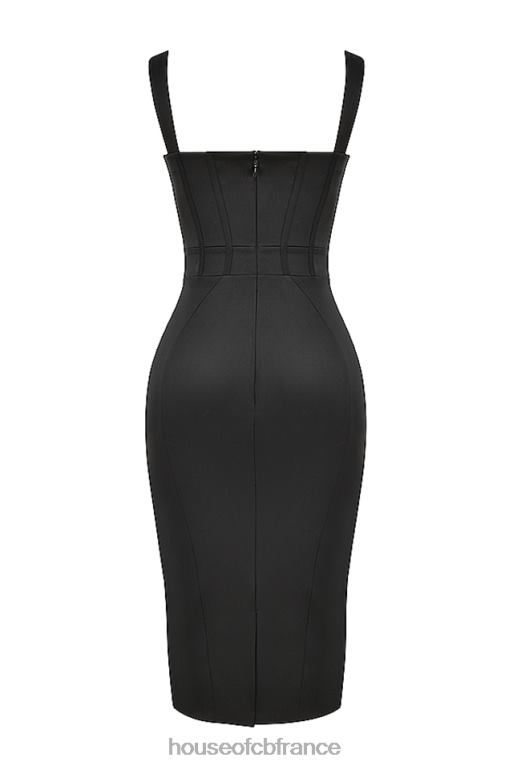 House of CB robe midi corset en satin noir fiorella N888H475 vêtements