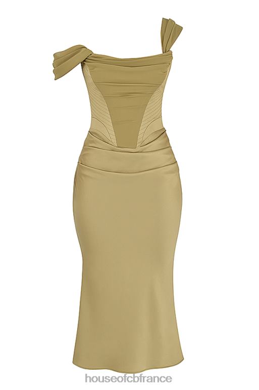 House of CB robe midi corset en satin olive natalya N888H459 vêtements