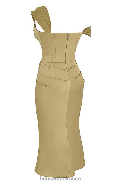 House of CB robe midi corset en satin olive natalya N888H459 vêtements