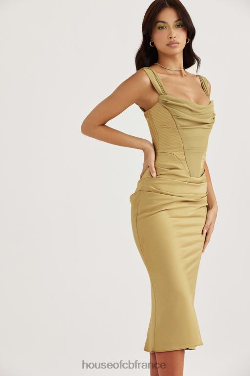 House of CB robe midi corset en satin olive natalya N888H459 vêtements